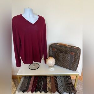 NWOT Brooks Brother Burgundy V Beck Sweater 100% Italian Merino Wool Sz XL